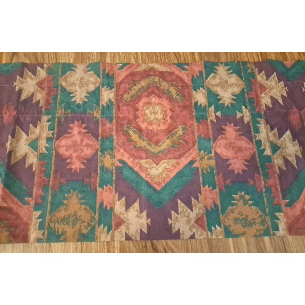 Vintage Southwest Curtain Valance Colorful Abstract 90s Red Purple Beige 90x16